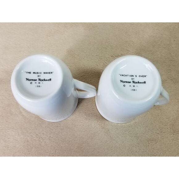Norman Rockwell Coffee Mug Tea Cup 1981 Gold Trim 4 1/4" Drinkware 10oz x2 - Picture 9 of 12